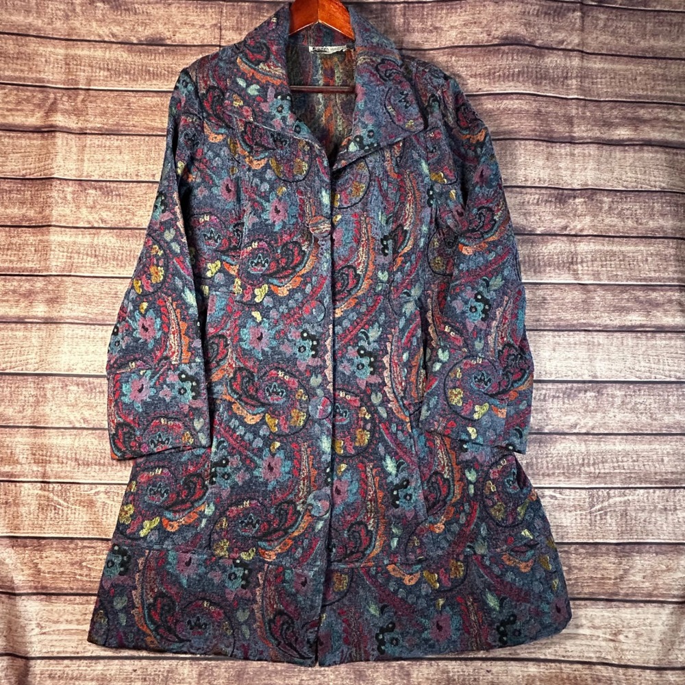 VTG Habitat Clothes to Live In Women Paisley Floral Tapestry Button Front Coat L